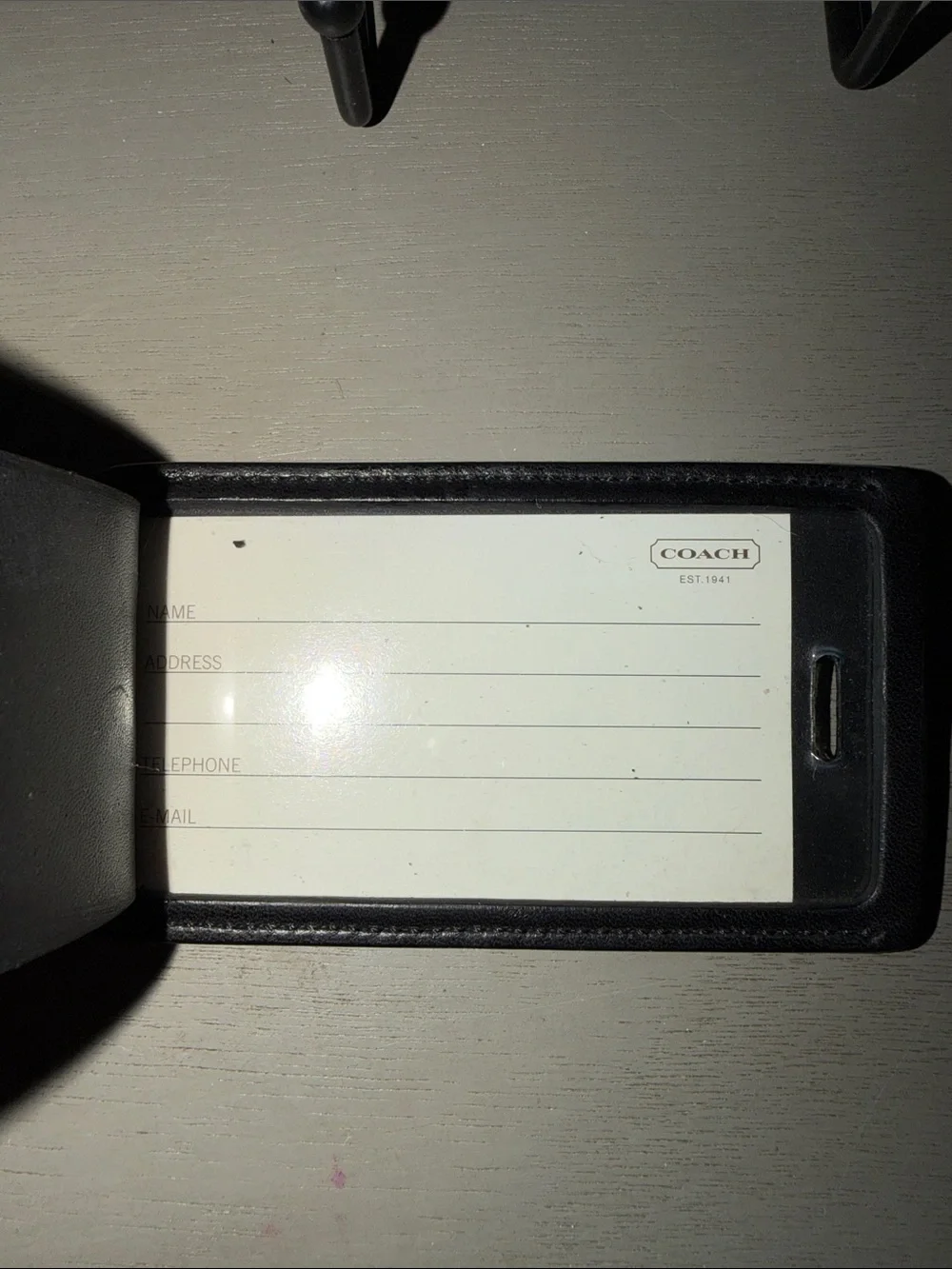 Coach Black Leather Luggage ID Tag with Strap